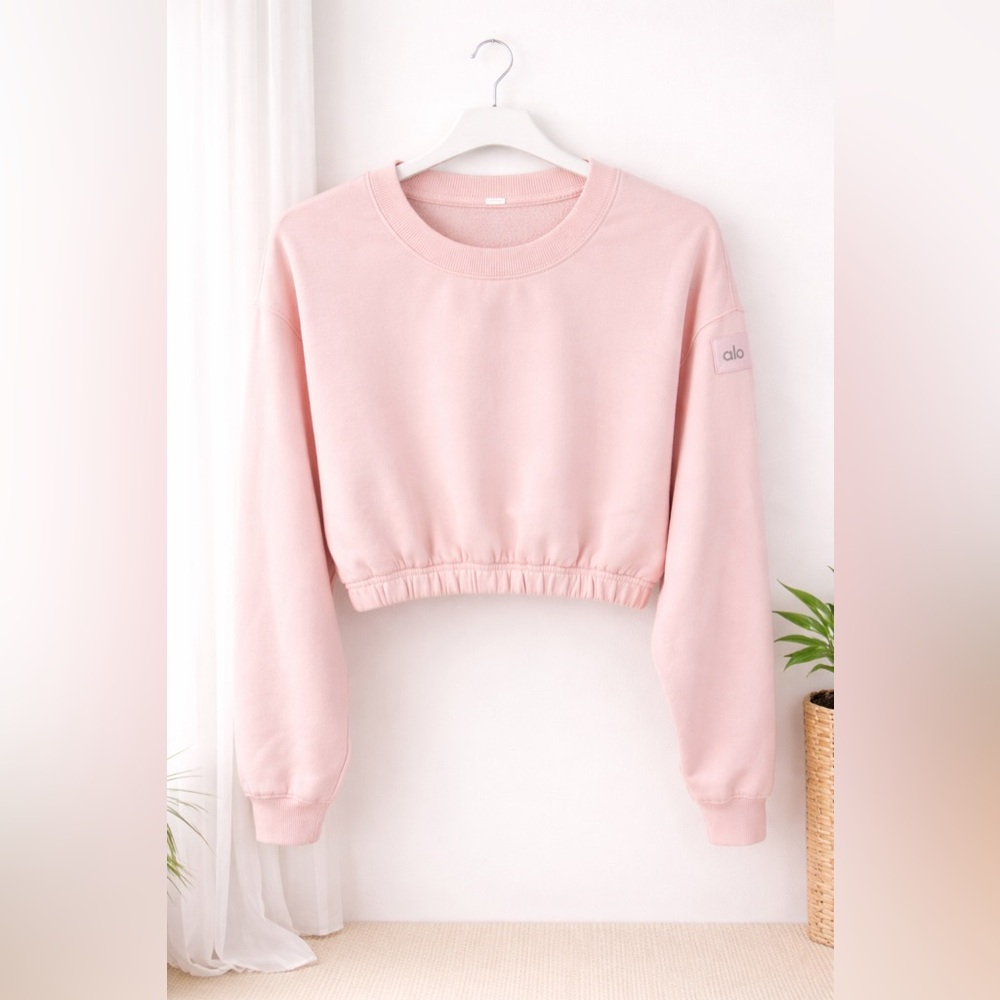 ALO Yoga Pink Cropped Crewneck Sweatshirt